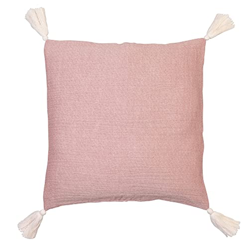 Jean & Len Kissenhülle mit Quasten aus 100% Bio-Baumwolle, mit Knöpfen aus Kokosnuss, Oeko-TEX & GOTS Zertifiziert, in der Farbe rosa, produziert in der Türkei, Kissenbezug 45x45 cm von Jean & Len