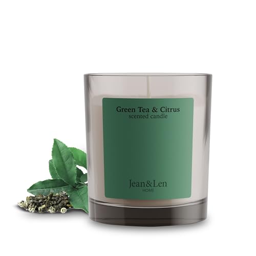 Jean & Len Scented Candle Green Tea & Citrus, hergestellt mit Sheabutter, Brenndauer ca. 40 Stunden, minimalistisches Design, frischer Duft, vegan, 195 g Jean & Len Scented Candle Green Tea & Citrus, hergestellt mit Sheabutter, Brenndauer ca. 40 Stunden, minimalistisches Design, frischer Duft, vegan, 195 g von Jean & Len
