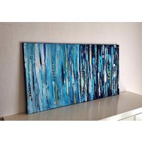 Jean Sanders -120x65cm - Abstrakt Bunt, Blaue Farbtöne. Schöne Wanddeko, Büro, Loft, Wandbild Unikat. Mehr Meiner Gemälde Finden Sie Im Shop von JeanSandersart