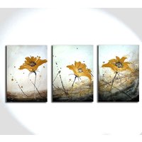Jean Sanders - 3 Teiliges Bild, Blumen Abstrakt Warme Farben. Tolle Wanddeko, Großformat. Auf Keil-Rahmen. Mehr Meiner Gemälde Im Shop von JeanSandersart