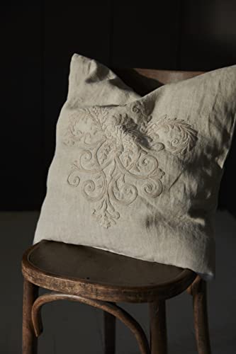 Jeanne d´Arc living Femme Facon Floral Linen Kissenhülle Weiß oder Natur verschieden Größen Embroidered Linen Leinen Bestickt (Natur, 50) von Jeanne d´Arc living