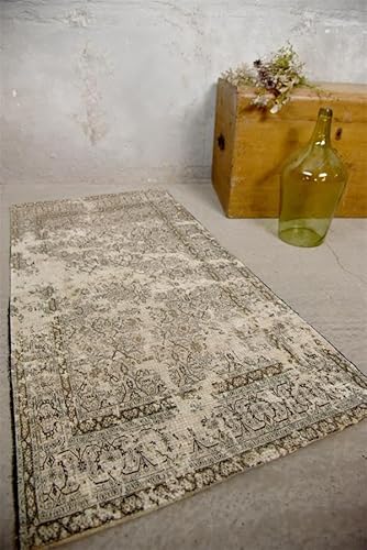 Vintage Teppich Vorleger Läufer Handgearbeitet Chenille Leder Jute Teppich Wohnzimmer Schlafzimmer Flauschig Weich Shabby Landhaus Style Muster Antik (799700 Chenille 70x140cm Grau Creme) von Jeanne d´Arc living