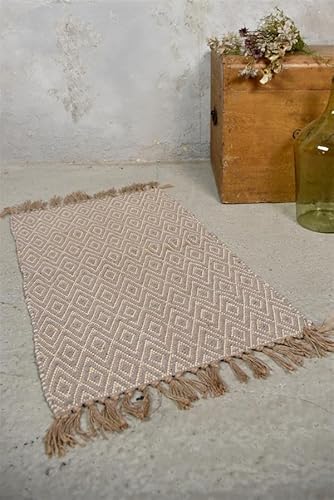 Vintage Teppich Vorleger Läufer Handgearbeitet Chenille Leder Jute Teppich Wohnzimmer Schlafzimmer Flauschig Weich Shabby Landhaus Style Muster Antik (799749 Jute gewebt 70x140cm Rosefarben) von Jeanne d´Arc living