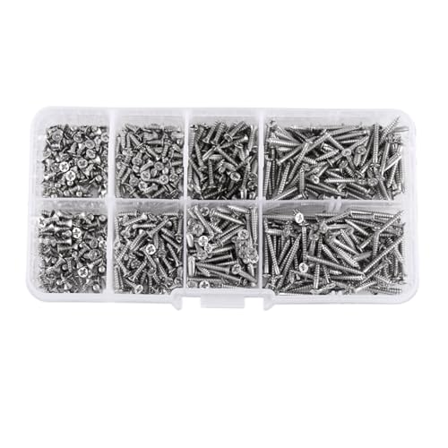 Jeanoko 800pcs M2 Cross Flat Head Selbstschachtelschrauben Verbindungshardware für Holzmetall-Kunststoff mit Scharfen Gewinnen 8 Größen 4 Mm Bis 20 Mm in Wiederverschließbarer Kiste von Jeanoko