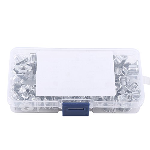 Jeanoko 90pcs Kohlenstoffstahl-T-Muttern für Holz 4-abgegste Blindeinsätze Zinkplattiert M3 M4 M5 M6 M8 Seortierte Größen in Wiederverschließbarer Kiste für Möbel und Spanplatte von Jeanoko