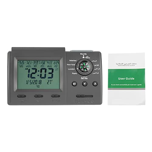 Jeanoko Digitaler Automatischer Islamischer Azan Muslimischer Gebetswecker Tischuhr Mekka Musikerinnerung LCD-Anzeige Temperatur von Jeanoko