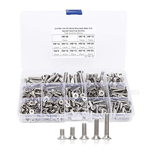 Jeanoko Flat Head Counterunk Socket Cap Bolts, 260pcs Flachschrauben -Set M4/M5/M6 Hex Sockel Edelstahl 304 für die Elektronikindustrie von Jeanoko