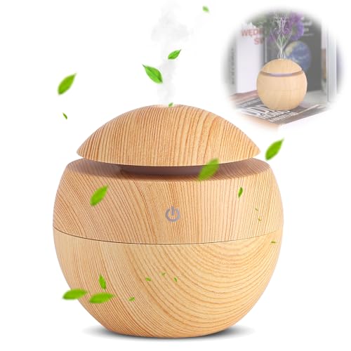 Jeanoko Luftbefeuchter Ultraschall USB Diffusor Holzmaserung LED Licht Elektrischer Diffusor für ätherische Öle(Kamel) von Jeanoko