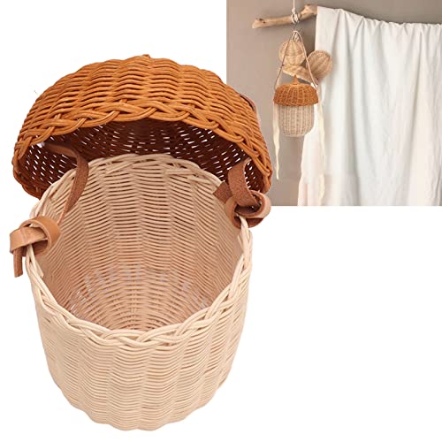 Jeanoko Rattan-Aufbewahrungskorb für Kinder, Handgewebt, Dekorativer Korb in Eichelform, Wandbehang, Bauernhaus-Dekoration für Jungen und Mädchen, Fotografie-Requisiten(Große Handtasche) von Jeanoko