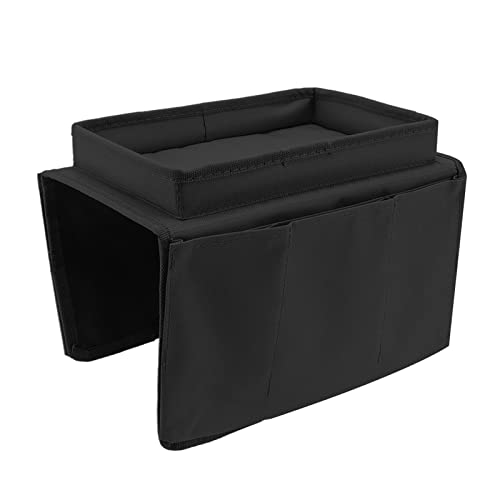 Jeanoko Sofa-Tablett Armlehnen-Tablett Klapparm-Aufbewahrungshalter Tisch 600D Oxford-Stoff Seitentaschen für Couch(Schwarz) von Jeanoko