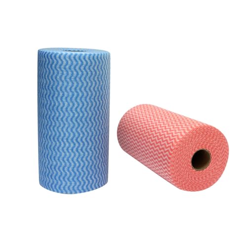 JEBBLAS 2 Rollen Wischtücher auf Rolle mit je 100 Wischtüchern,Putzlappen Rolle Lappen Rolle(Rot und Blau). von Jebblas