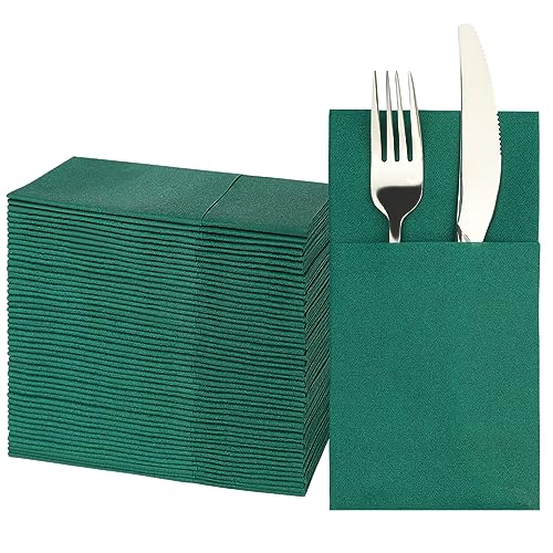 JEBBLAS Dinner-Servietten mit integrierter Bestecktasche, stoffähnliche Servietten, Leinen-Haptik, Einweg-Handservietten für Küche, Bad, Partys, Hochzeiten, Abendessen oder Veranstaltungen, 40,6 x von Jebblas