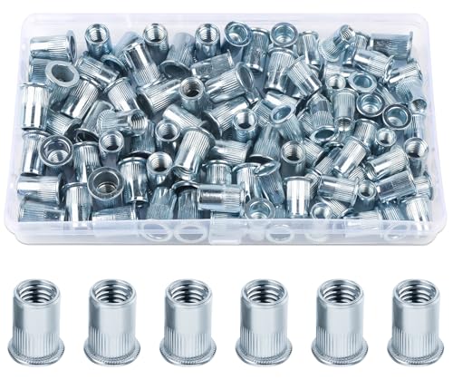 100 Stück Nietmuttern M6, Jeboler Blindnietmuttern M6 Flachkopf Einziehmuttern Gewindenieten, Verzinkt Stahl Hülsenmutter Rivet Nutsert Gewindehülse für Metallplatten Rohre usw. von Jeboler