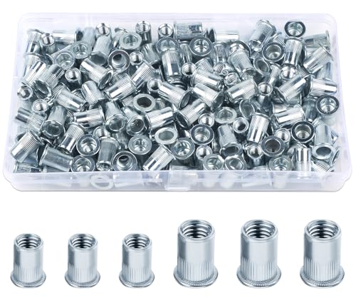 100 Stück Nietmuttern M6 M8, Jeboler Blindnietmuttern M8 M6 Set Flachkopf Einziehmuttern Gewindenieten, Verzinkt Stahl Hülsenmutter Rivet Nutsert Gewindehülse für Metallplatten Rohre usw. von Jeboler