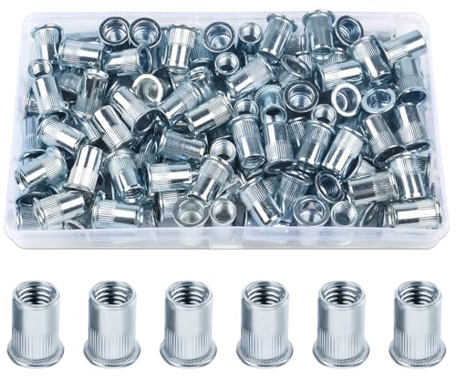 100 Stück Nietmuttern M8, Jeboler Blindnietmuttern M8 Flachkopf Einziehmuttern Gewindenieten, Verzinkt Stahl Hülsenmutter Rivet Nutsert Gewindehülse für Metallplatten Rohre usw. von Jeboler