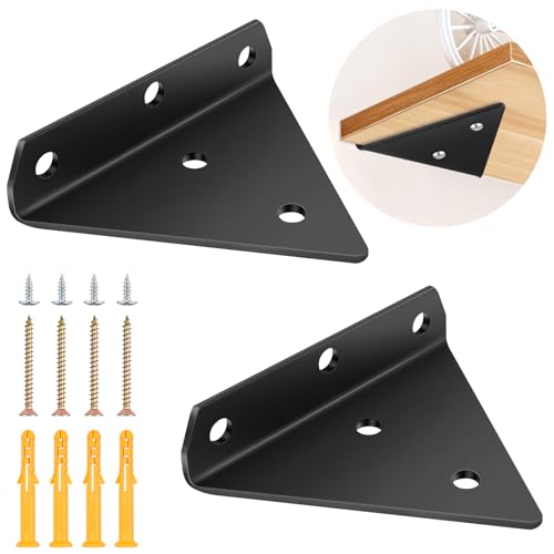 2 Stück Schwebende Regalhalterung Schwarz, 8CM Dreieckshalter Wandhalterung Regal Unsichtbar Regalhalterung Shelf Bracket, Dreieck Wandregal Halterung Versteckte Regalträger für Lagerregal Bücherregal von Jeboler