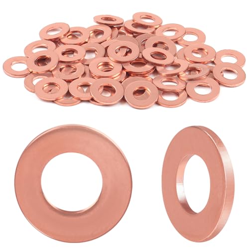 50 Stück Kupferdichtringe M8*13 * 1mm, Jeboler Kupfer Dichtungsringe Flache Unterlegscheiben, Dichtring Ölablassschraube Kupferringe Kupferdichtung Kupfer Dichtringe für Schrauben Kraftstoffzubehör von Jeboler