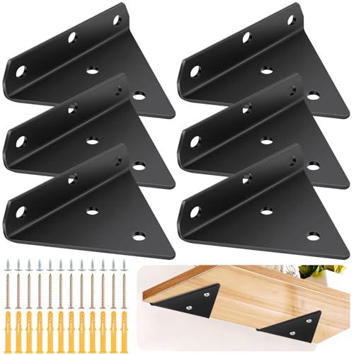6 Stück Schwebende Regalhalterung Schwarz, 8CM Dreieckshalter Wandhalterung Regal Unsichtbar Regalhalterung Shelf Bracket, Dreieck Wandregal Halterung Versteckte Regalträger für Lagerregal Bücherregal von Jeboler