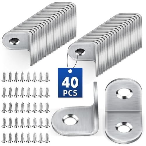 Jeboler 40 Stück Winkelverbinder, 20 × 20mm Edelstahl Winkel 90 Grad Metallwinkel, L Form Möbelwinkel Kleine Winkel Klammern Metall Eckwinkel Stuhlwinkel mit Schraube für Anbau Winkel Bracket Möbel von Jeboler