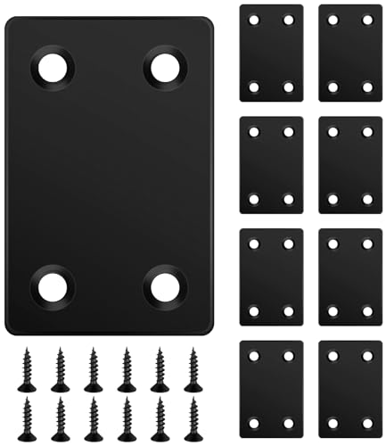 Jeboler 8 Stück Flachverbinder Schwarz, 60×38mm Edelstahl Lochplatte Holzverbinder Metall Flacheisen Gelocht Verbindungsplatte, Verbindungsblech Metallverbinder Verbinder für Holz Möbel von Jeboler