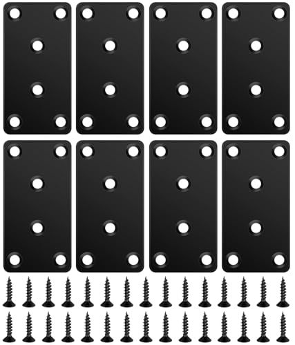 Jeboler 8 Stück Flachverbinder Schwarz, 80×40mm Edelstahl Lochplatte Holzverbinder Metall Flacheisen Gelocht Verbindungsplatte, Verbindungsblech Metallverbinder Verbinder für Holz Möbel von Jeboler