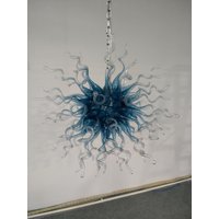 Blue & Clear Hand Blown Glass Chandelier, Chihuly Style Modern Art Ceiling Light, Contemporary Abstract Lighting Blue & Clear Hand Blown Glass Chandelier, Chihuly Style Modern Art Ceiling Light, Contemporary Abstract Lighting von JebramekDesigns