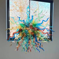 Celestial Fireburst Chihuly Style Hand-Blown Glass Chandelier - Vibrant Multicolor Art Ceiling Light | Custom Eclectic Decor von JebramekDesigns