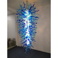 Deep Sea Cascade Chihuly Style Hand-Blown Glass Chandelier - Long Blue Waterfall Light | Custom Staircase Art Lighting von JebramekDesigns