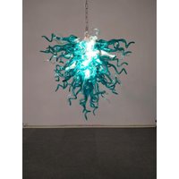 Turquoise Hand Blown Glass Chandelier, Modern Art Ceiling Light Fixture, Chihuly Style Ocean-Inspired Sculpture Lighting von JebramekDesigns