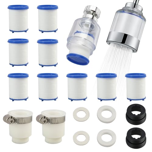 14-teiliges Wasserfilter-Set für Wasserhähne: 2 Stück 360° Drehbare Wasserhahnfilter, 9 Stück PP-Baumwollfilterelemente, 2 Stück Universelle Schnittstellen – für Küche, Waschbecken und Badezimmer von Jecdfs