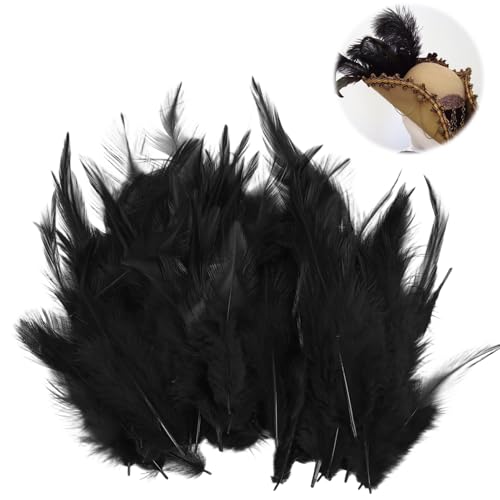 Jecdfs 120 Stück Federn zum Basteln, Schwarze Federn, 7-15cm - für DIY Handwerk, Traumfänger, Ohrringe, Kostüme und mehr, sicher verarbeitete Feder für kreative Projekte und einzigartige Geschenke von Jecdfs