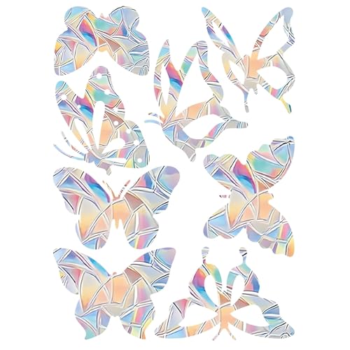 Jecdfs Fensteraufkleber Vogelschutz, 24 Stück Suncatcher Fenstersticker, Sonnenfänger Folie mit Regenbogeneffekt, Schmetterling Window Sticker, Fensterbilder gegen Vogelschlag von Jecdfs