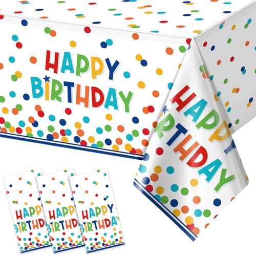 Kunststoff-Tischdecken-Dekorationen, Happy Birthday, bunt, gepunktet, rechteckig, wasserdicht, Tischdecke für Mädchen, Jungen, Geburtstag, Babyparty, Party-Dekorationen, 137 x 274 cm, 3 Stück Kunststoff-Tischdecken-Dekorationen, Happy Birthday, bunt, gepunktet, rechteckig, wasserdicht, Tischdecke für Mädchen, Jungen, Geburtstag, Babyparty, Party-Dekorationen, 137 x 274 cm, 3 Stück von Jectivs