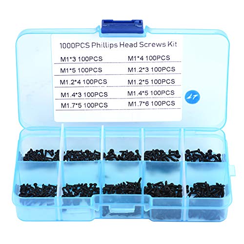 Blechschraube Kit,Jectse 1000 Stück Edelstahl Kleine Kreuzschlitzschraube Schraubenbefestigung,M1 M1.2 M1.4 M1.7,Ideal für Uhren, Brillen,Elektronik oder andere Reparaturen Blechschraube Kit,Jectse 1000 Stück Edelstahl Kleine Kreuzschlitzschraube Schraubenbefestigung,M1 M1.2 M1.4 M1.7,Ideal für Uhren, Brillen,Elektronik oder andere Reparaturen von Jectse
