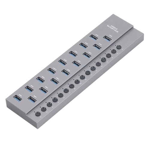 16 Ports USB 3.0 Daten-Hub, 5 Gbit/s Hochgeschwindigkeits-USB-Splitter mit 12 V 8 A Netzteil und Individuellen EIN-/Ausschaltern, USB-Hub-Extender mit Aluminiumgehäuse und LEDs von Jectse