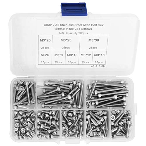 Jectse 200 Stück M3 304 Edelstahl-InnenSchskantschraube, Innerenskant-Koopfkappen-BefestiNsssatz, Hardware-Zubehörr von Jectse