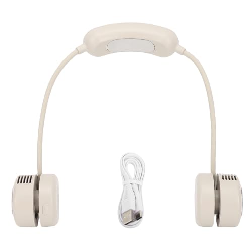 Jectse 3 Getriebe Einstellbare Ruhige Faltbare Tragbare Nackenventilatorin für Strandradfahren, Halshängelventilator mit Halbleiterkühlungstechnologie (Beige) von Jectse