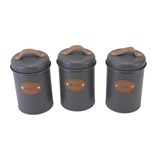 Jectse 3pcs Versiegeltes Lagerglas Set Robuste Eisenkanister für Teeliebhaber, Lebensmittelversiegelungsbehälter mit Einfachem Zugang für Hausköche, Kitchen -Food -Glas Set (GREY) von Jectse