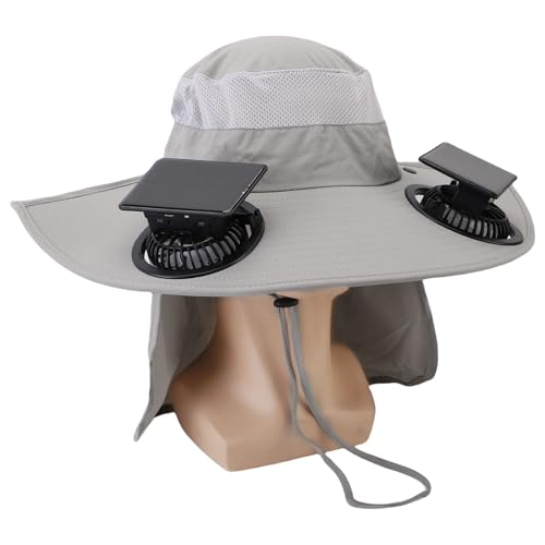 Jectse Breitkrempel -Solarfanhut, Solar Angetriebener Outdoor -Angelhut mit 2 Kühlenden Fan für Männer Frauen, Ultra -Violettes Wandercampinghut mit 3 Geschwindigkeit für Camping von Jectse