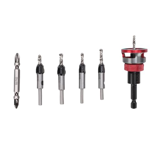 Jectse Countersink -Bohrbit -Kit mit Limit, 4PCS -Kohlenstoffstahl und M2 -Konisch -Bohrer, Schnellwechsel Hex Shank 6,5 Mm, Einstellbare Führungstiefe für Holzbearbeitung von Jectse