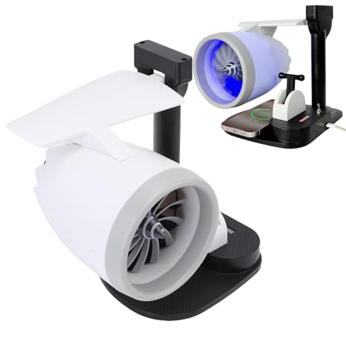 Jectse Desktop -Turbinenlüfter mit Luftbefeuchter, 3 in 1 4000 U/Min Einstellbarer Speed -Desktop -Lüfter, Drahtloser Laden, Motorform für Büroschreibtisch (blaues Licht) von Jectse
