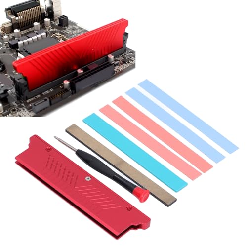 Jectse Dual -Side -Memory Kühlkörper, Aluminiumlegierung Memory RAM -Kühler für DDR1 DDR2 DDR3 DDR4 ECC, Verhindern Sie Blue Screen -Abstürze, Einfache Installation mit Thermischem (Rot) von Jectse