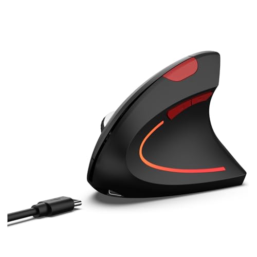 Jectse Ergonomische Drahtlose Vertikale Maus, 2,4 G+BT5.1 Wireless Maus für Laptop, Einstellbares DPI, Stummes Design mit 7-Farben-Beleuchtung für Büroarbeiten (Black) von Jectse