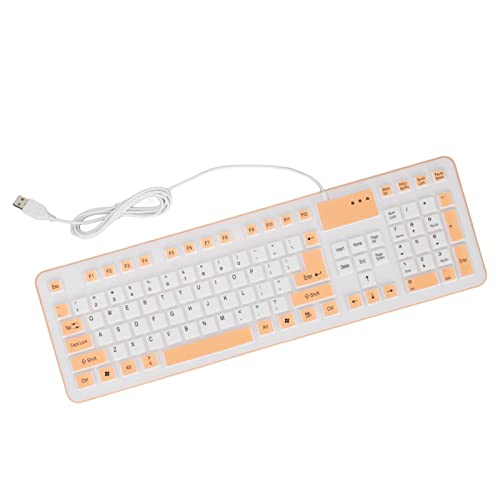 Jectse Faltbare Silikon-Tastatur, USB-Kabel, 106 Tasten, Wasserdicht, Tragbar, Aufrollbar, Leises Tippen, Weiche Zweifarbige Touch-Tastatur für PC, Notebook, Laptop (ORANGE) von Jectse