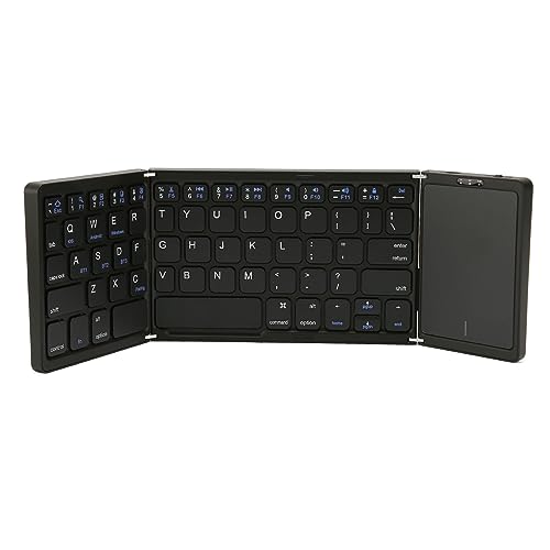Faltbare Tastatur, 3-Fach Gefaltete Bürotastatur, Touchpad-Funktion, Typ C, Aufladen für Unternehmen (Black) von Jectse