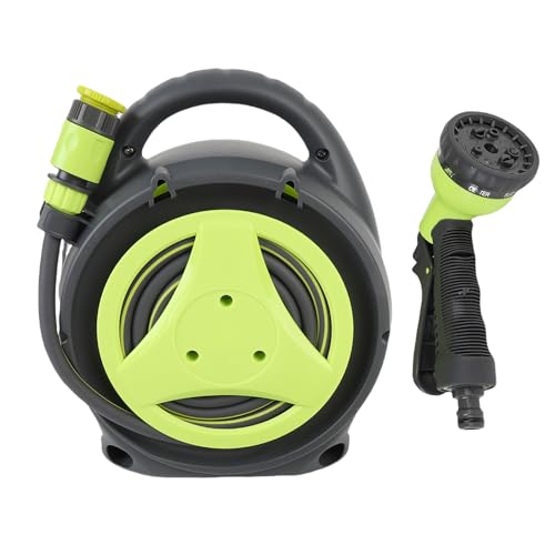 Jectse Handtransportschlauchrolle Hohe Effizienz Wasserschlauchtrolle mit Sprühdüse Kompaktes Design für Garten ABS PVC 39,4 Fuß Grün von Jectse