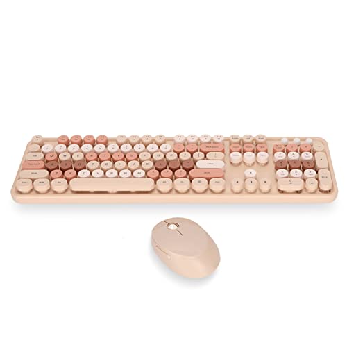 Jectse Kabellose Tastatur- und Maus-Kombination, 104 Tasten, Punk-Farbverlauf, Regenbogen, Kabelloses Tastatur-Maus-Büro-Set, Niedliche Runde Tastenkappen,(süßer Milchtee Farbe gemischte Farbe) von Jectse