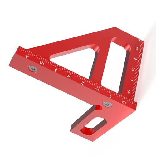 Jectse Multi-Winkel-Mess-Dreekkslineal, Aluminiumlegierung, Zoll-Skala-Markierungs-Prärisionswerkaug, für Holzbearbeitungs-Linienzichnungs-Geungsrungsrungs, 45-90-Gradwinkelmessgerät, (Rot) von Jectse