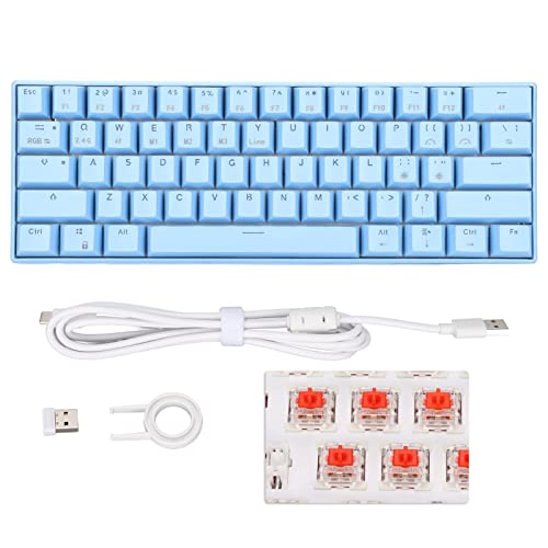 Mechanische Tastatur, 61 Tasten RGB-Tastatur mit LED-Hintergrundbeleuchtung und Tastenkappenabzieher, 2,4 G Drahtlose Bluetooth-Tastatur Typ C Kabelgebundene Ergonomische Tastatur für(Roter Schaft) von Jectse