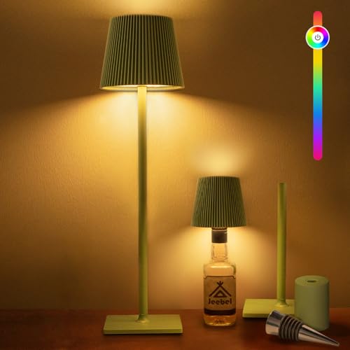 Jeebel 4-in-1 Kabellos Tischlampe, 5200mAh LED RGB Flaschenlampe aus Metall mit Stufenlos Dimmbarer, IP54, Tragbare Flaschenlicht and Tischlampe für Indoor-Outdoor Restaurant, Garten, Bar, Camping von Jeebel